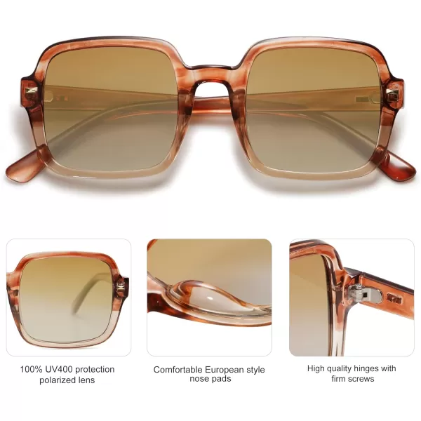 SOJOS Retro Square Polarized Sunglasses for Women Men Classic Trendy Sunnies SJ2226Brown PatternBrown