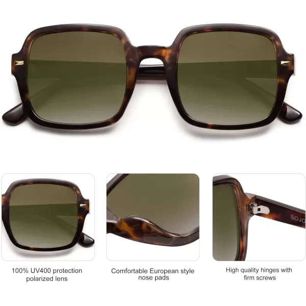 SOJOS Retro Square Polarized Sunglasses for Women Men Classic Trendy Sunnies SJ2226Brown TortoiseBrown