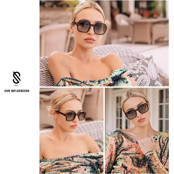 SOJOS Retro Square Polarized Sunglasses for Women Men Classic Trendy Sunnies SJ2226Brown TortoiseBrown