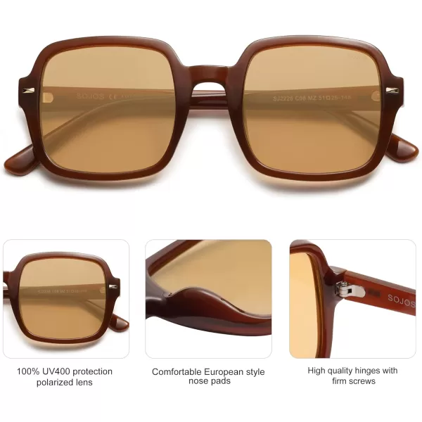 SOJOS Retro Square Polarized Sunglasses for Women Men Classic Trendy Sunnies SJ2226BrownBrown