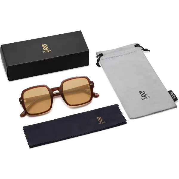 SOJOS Retro Square Polarized Sunglasses for Women Men Classic Trendy Sunnies SJ2226BrownBrown