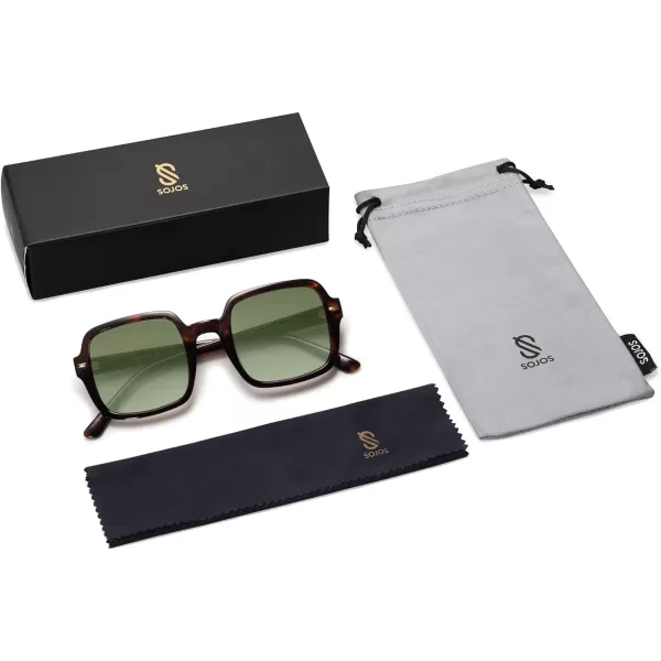 SOJOS Retro Square Polarized Sunglasses for Women Men Classic Trendy Sunnies SJ2226Dark TortoiseGreen