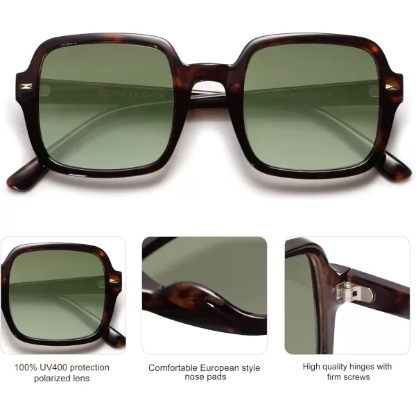 SOJOS Retro Square Polarized Sunglasses for Women Men Classic Trendy Sunnies SJ2226Dark TortoiseGreen