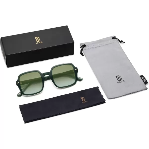 SOJOS Retro Square Polarized Sunglasses for Women Men Classic Trendy Sunnies SJ2226GreenGreen