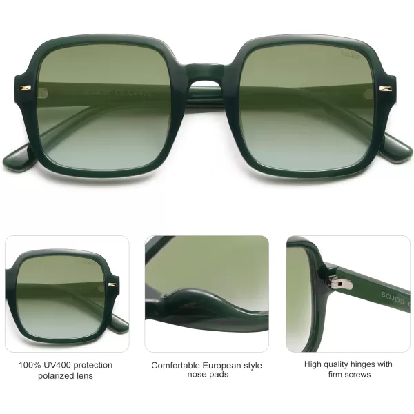 SOJOS Retro Square Polarized Sunglasses for Women Men Classic Trendy Sunnies SJ2226GreenGreen
