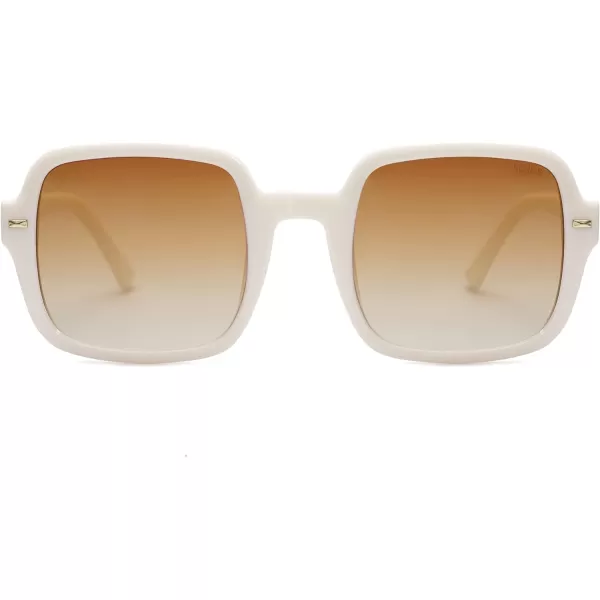 SOJOS Retro Square Polarized Sunglasses for Women Men Classic Trendy Sunnies SJ2226WhiteBrown