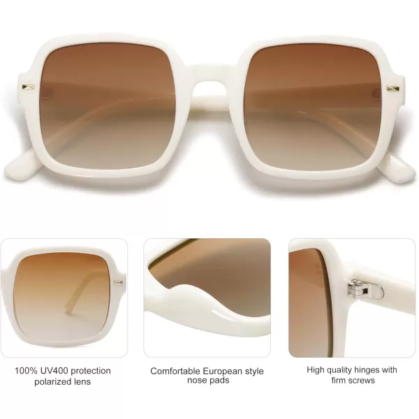 SOJOS Retro Square Polarized Sunglasses for Women Men Classic Trendy Sunnies SJ2226WhiteBrown