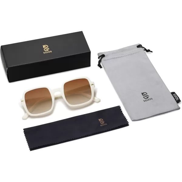 SOJOS Retro Square Polarized Sunglasses for Women Men Classic Trendy Sunnies SJ2226WhiteBrown