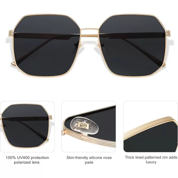 SOJOS Retro Square Polarized Sunglasses for Women Vintage Square Shades UV400 Large Metal Frame Riley SJ1166AGold