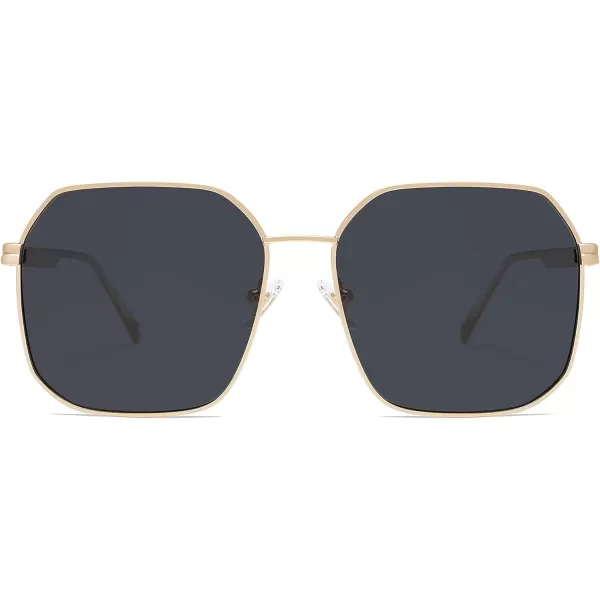 SOJOS Retro Square Polarized Sunglasses for Women Vintage Square Shades UV400 Large Metal Frame Riley SJ1166AGold