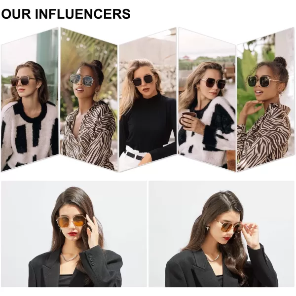 SOJOS Retro Square Polarized Sunglasses for Women Vintage Square Shades UV400 Large Metal Frame Riley SJ1166AGold