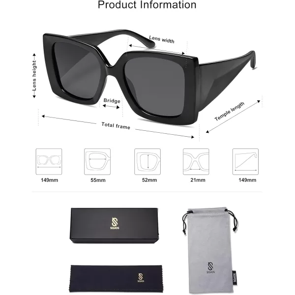 SOJOS Retro Square Polarized Womens Sunglasses Trendy Oversized Large Womens Big Shades SJ2224Black