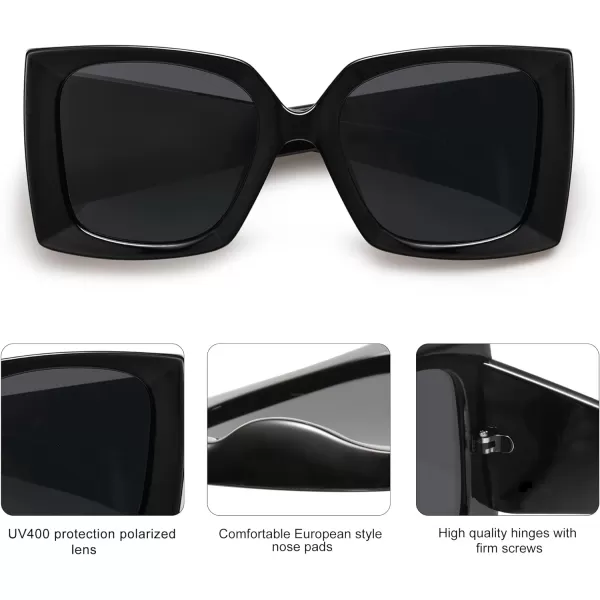 SOJOS Retro Square Polarized Womens Sunglasses Trendy Oversized Large Womens Big Shades SJ2224Black