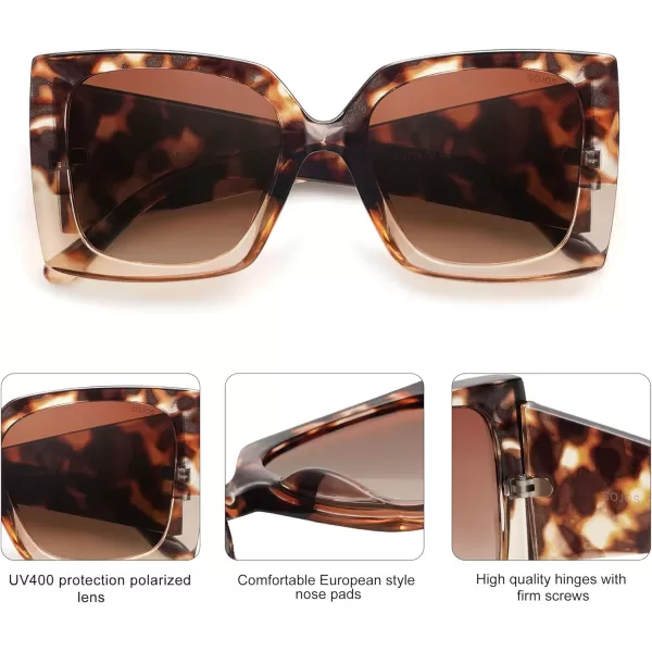 SOJOS Retro Square Polarized Womens Sunglasses Trendy Oversized Large Womens Big Shades SJ2224Dark Tortoise Grading Brown Crystal