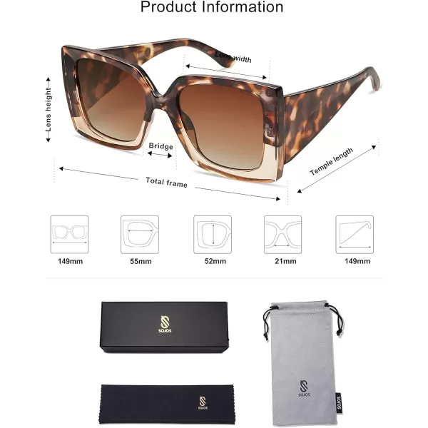 SOJOS Retro Square Polarized Womens Sunglasses Trendy Oversized Large Womens Big Shades SJ2224Dark Tortoise Grading Brown Crystal