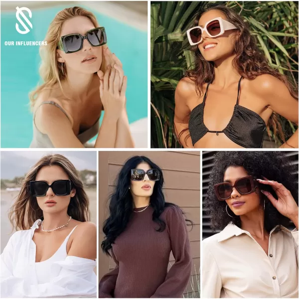 SOJOS Retro Square Polarized Womens Sunglasses Trendy Oversized Large Womens Big Shades SJ2224Dark Tortoise Grading Brown Crystal