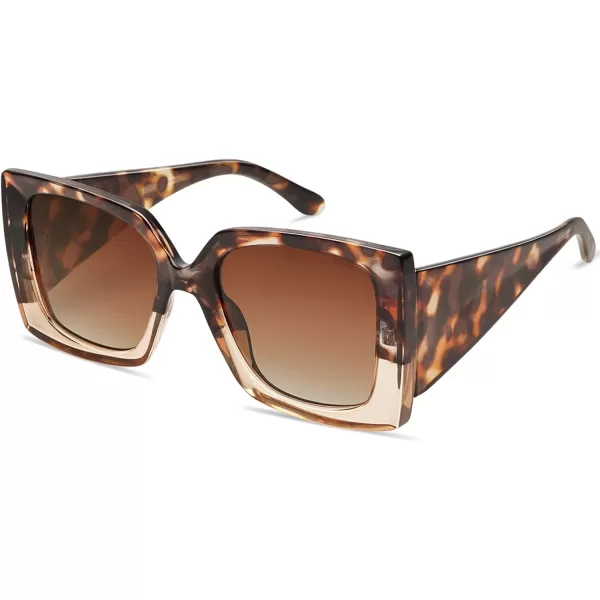 SOJOS Retro Square Polarized Womens Sunglasses Trendy Oversized Large Womens Big Shades SJ2224Dark Tortoise Grading Brown Crystal