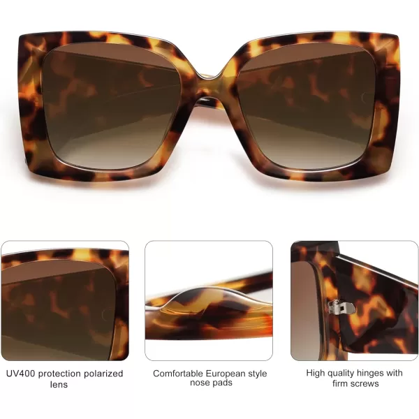 SOJOS Retro Square Polarized Womens Sunglasses Trendy Oversized Large Womens Big Shades SJ2224Tortoise
