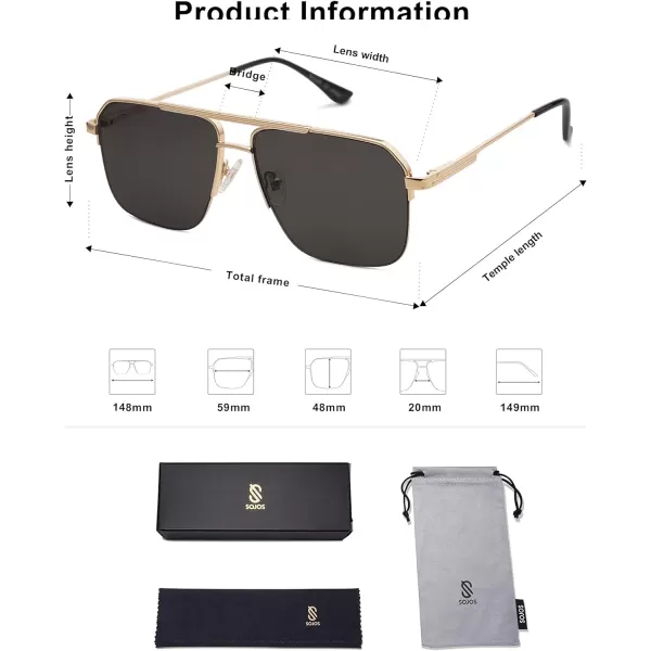 SOJOS Retro Square Sunglasses Womens Men SemiRimless Shades Trendy Designer Sun Glasses UV400 SJ1196Goldampgrey Lens