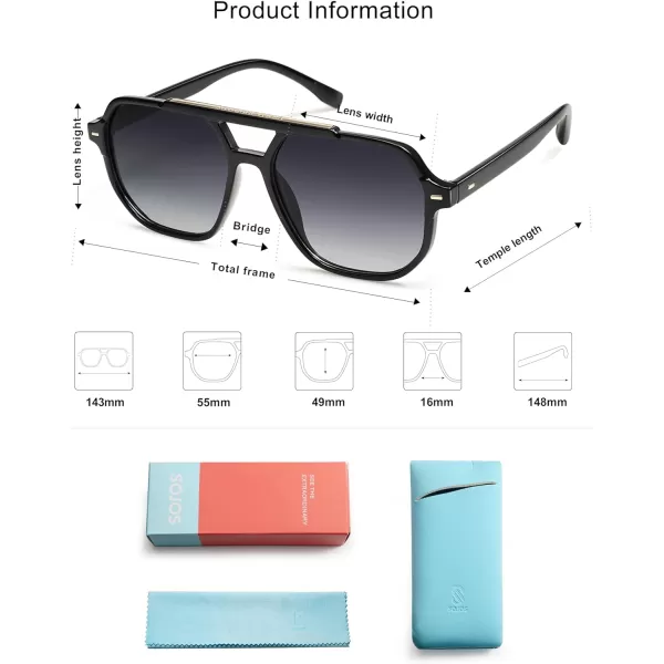 SOJOS Retro Trendy Aviator Polarized Sunglasses Men Women Vintage 70s Square Stylish Frame Sun Glasses SJ2283BlackGrey Grading