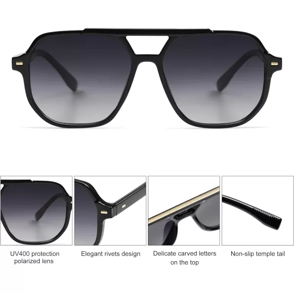 SOJOS Retro Trendy Aviator Polarized Sunglasses Men Women Vintage 70s Square Stylish Frame Sun Glasses SJ2283BlackGrey Grading