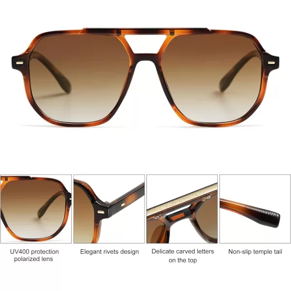SOJOS Retro Trendy Aviator Polarized Sunglasses Men Women Vintage 70s Square Stylish Frame Sun Glasses SJ2283Brown TortoiseCoffee Grading