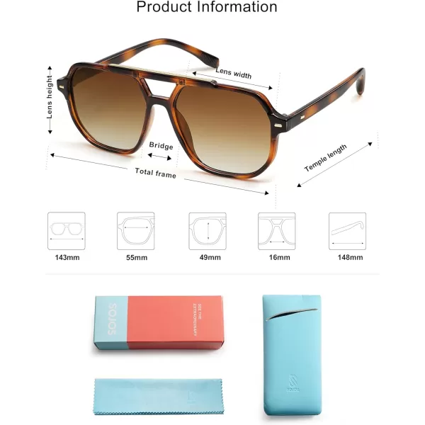 SOJOS Retro Trendy Aviator Polarized Sunglasses Men Women Vintage 70s Square Stylish Frame Sun Glasses SJ2283Brown TortoiseCoffee Grading
