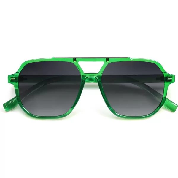 SOJOS Retro Trendy Aviator Polarized Sunglasses Men Women Vintage 70s Square Stylish Frame Sun Glasses SJ2283Crystal GreenGrey Grading