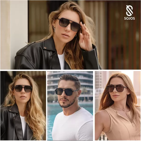 SOJOS Retro Trendy Aviator Polarized Sunglasses Men Women Vintage 70s Square Stylish Frame Sun Glasses SJ2283Crystal GreenGrey Grading