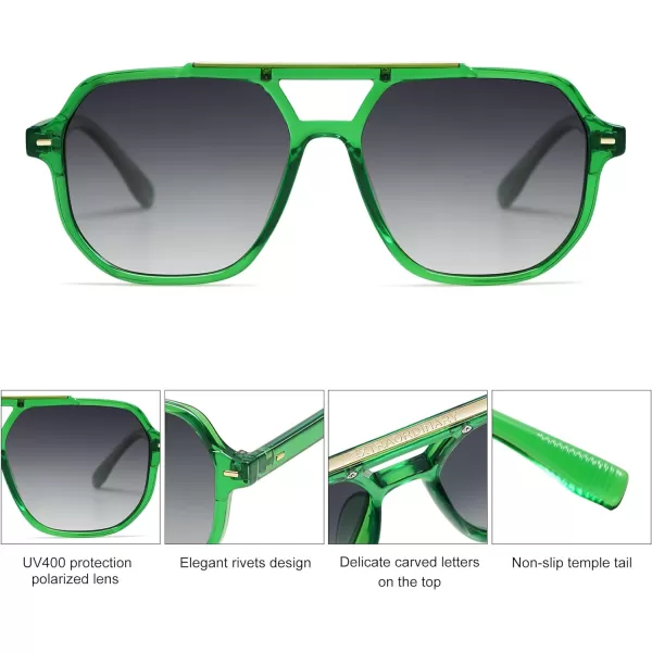 SOJOS Retro Trendy Aviator Polarized Sunglasses Men Women Vintage 70s Square Stylish Frame Sun Glasses SJ2283Crystal GreenGrey Grading