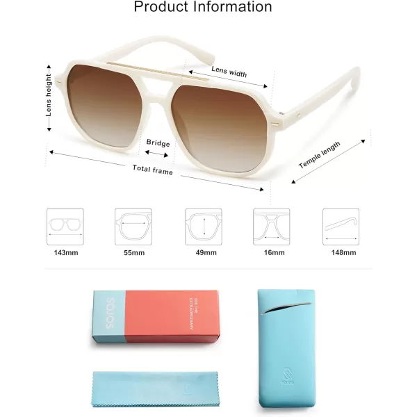 SOJOS Retro Trendy Aviator Polarized Sunglasses Men Women Vintage 70s Square Stylish Frame Sun Glasses SJ2283WhiteBrown Grading