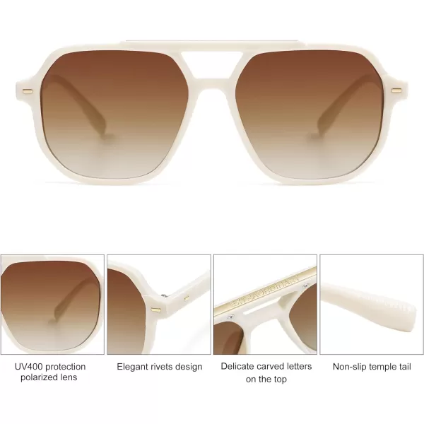 SOJOS Retro Trendy Aviator Polarized Sunglasses Men Women Vintage 70s Square Stylish Frame Sun Glasses SJ2283WhiteBrown Grading
