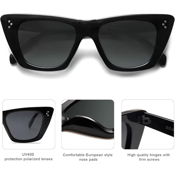 SOJOS Retro Trendy Cat Eye Polarized Sunglasses for Women Cute Stylish UV400 Sunnies SJ2199BlackBlack