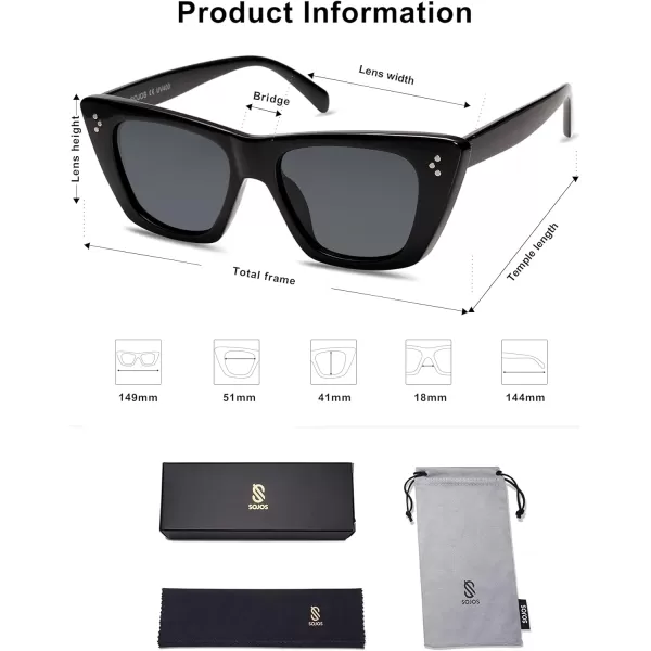 SOJOS Retro Trendy Cat Eye Polarized Sunglasses for Women Cute Stylish UV400 Sunnies SJ2199BlackBlack