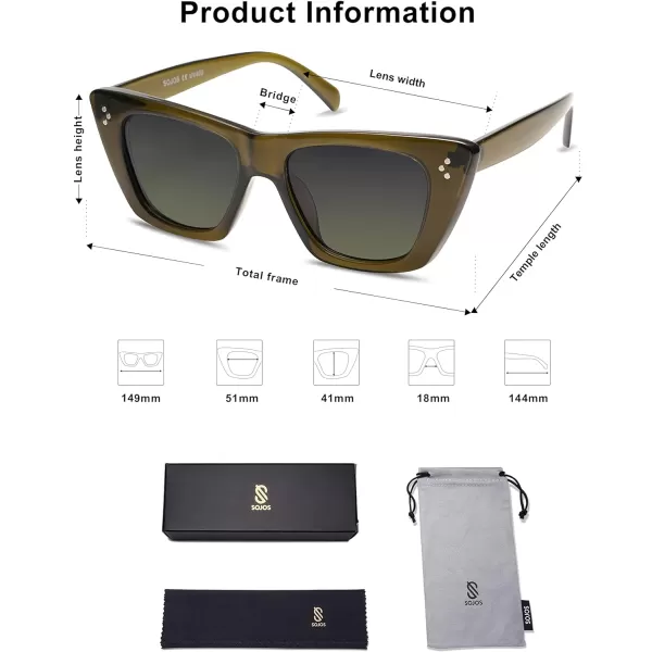 SOJOS Retro Trendy Cat Eye Polarized Sunglasses for Women Cute Stylish UV400 Sunnies SJ2199Dark Olive GreenGrey
