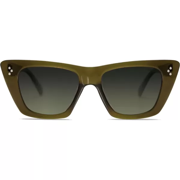 SOJOS Retro Trendy Cat Eye Polarized Sunglasses for Women Cute Stylish UV400 Sunnies SJ2199Dark Olive GreenGrey