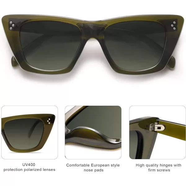 SOJOS Retro Trendy Cat Eye Polarized Sunglasses for Women Cute Stylish UV400 Sunnies SJ2199Dark Olive GreenGrey