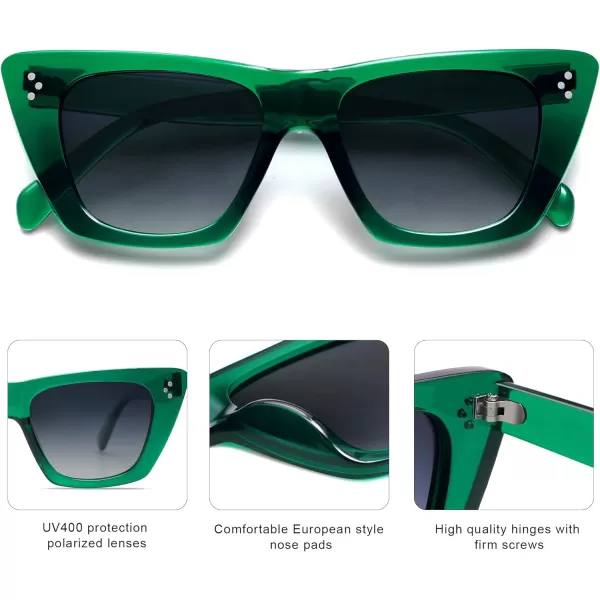 SOJOS Retro Trendy Cat Eye Polarized Sunglasses for Women Cute Stylish UV400 Sunnies SJ2199GreenGrey