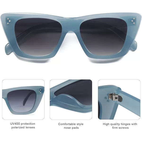 SOJOS Retro Trendy Cat Eye Polarized Sunglasses for Women Cute Stylish UV400 Sunnies SJ2199Milky BlueGrey