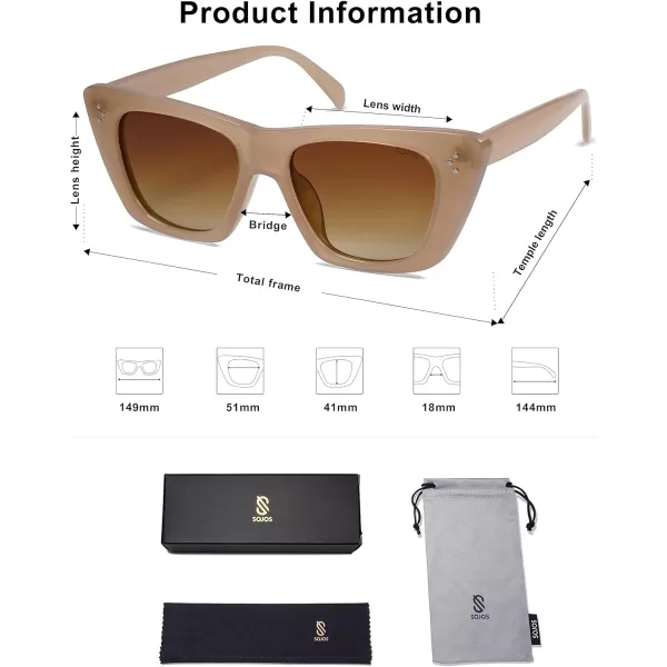 SOJOS Retro Trendy Cat Eye Polarized Sunglasses for Women Cute Stylish UV400 Sunnies SJ2199Milky BrownBrown