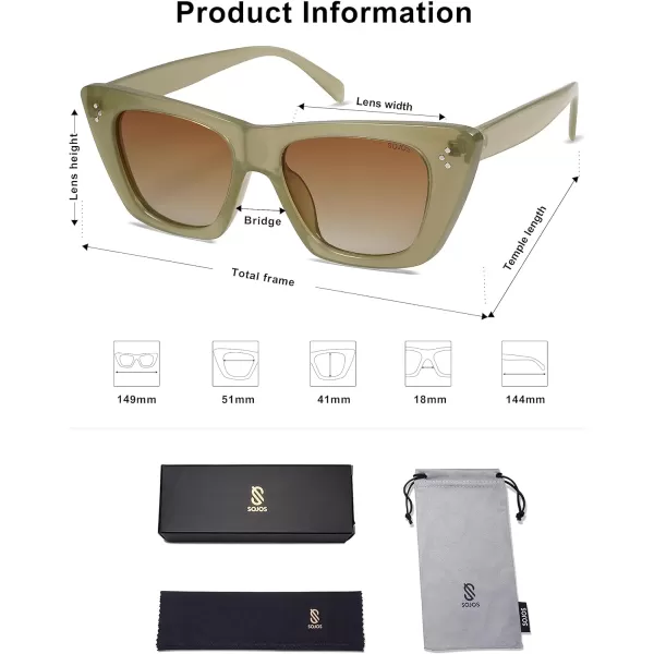 SOJOS Retro Trendy Cat Eye Polarized Sunglasses for Women Cute Stylish UV400 Sunnies SJ2199Milky GreenBrown