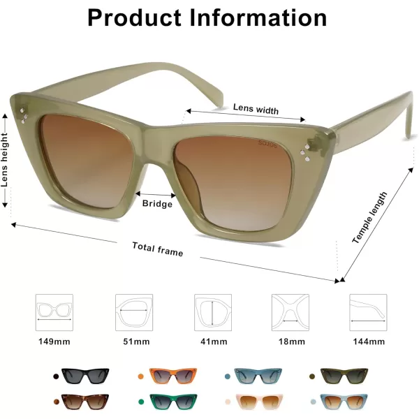 SOJOS Retro Trendy Cat Eye Polarized Sunglasses for Women Cute Stylish UV400 Sunnies SJ2199Milky GreenBrown