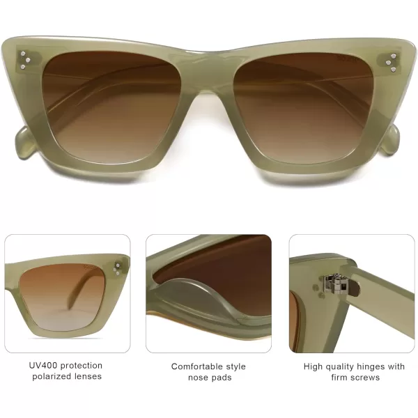 SOJOS Retro Trendy Cat Eye Polarized Sunglasses for Women Cute Stylish UV400 Sunnies SJ2199Milky GreenBrown