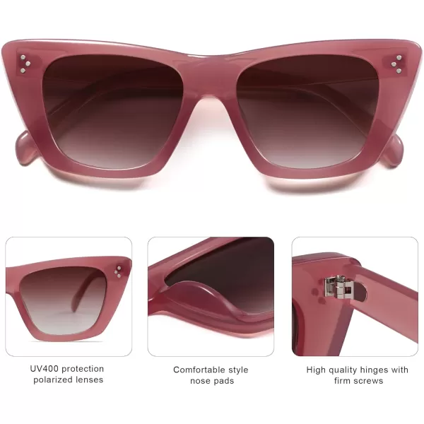 SOJOS Retro Trendy Cat Eye Polarized Sunglasses for Women Cute Stylish UV400 Sunnies SJ2199Milky RoseBrown