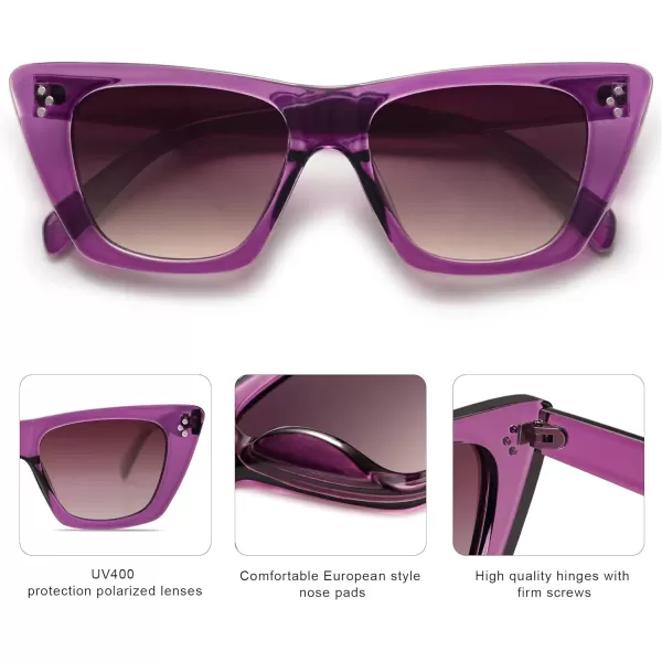 SOJOS Retro Trendy Cat Eye Polarized Sunglasses for Women Cute Stylish UV400 Sunnies SJ2199PurpleBrown