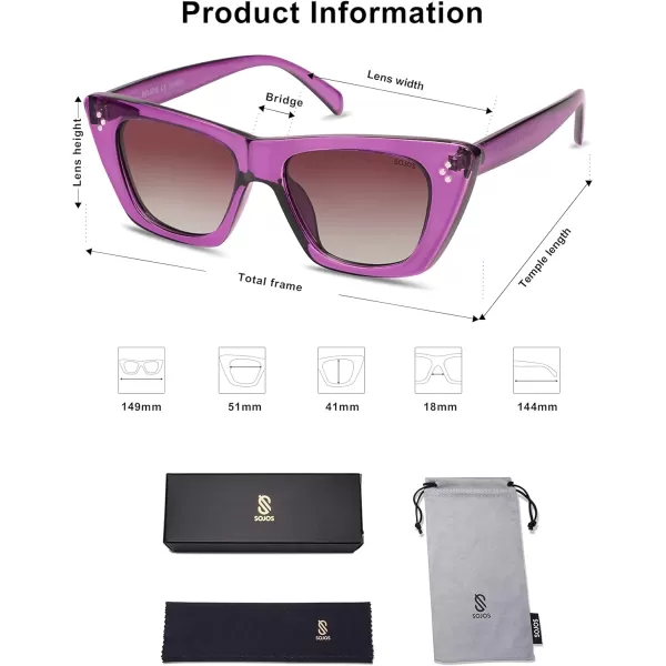 SOJOS Retro Trendy Cat Eye Polarized Sunglasses for Women Cute Stylish UV400 Sunnies SJ2199PurpleBrown