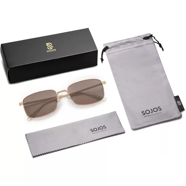 SOJOS Retro Vintage Rectangle Polarized Sunglasses Mens Womens Classic UV400 Metal Sunnies SJ1215Rose GoldLight Brown