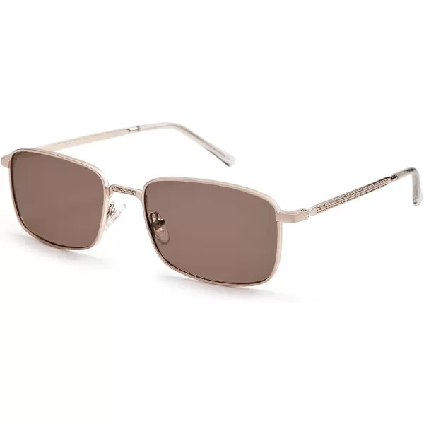 SOJOS Retro Vintage Rectangle Polarized Sunglasses Mens Womens Classic UV400 Metal Sunnies SJ1215Rose GoldLight Brown