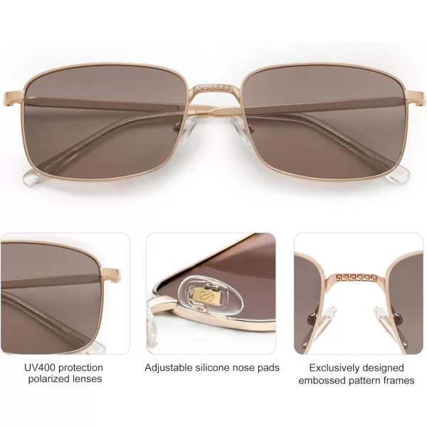 SOJOS Retro Vintage Rectangle Polarized Sunglasses Mens Womens Classic UV400 Metal Sunnies SJ1215Rose GoldLight Brown