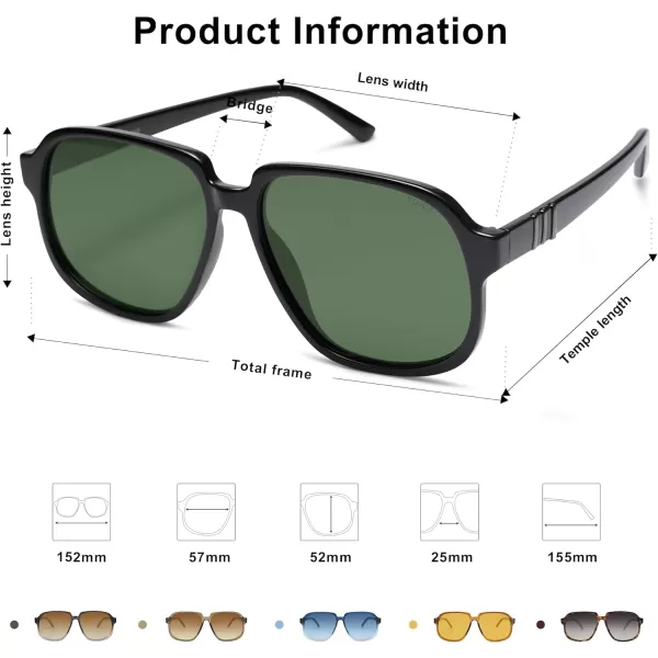 SOJOS Retro Vintage Square Polarized Sunglasses for Women Men 70s Stylish Oversized Sunnies SJ2272BlackDark Green